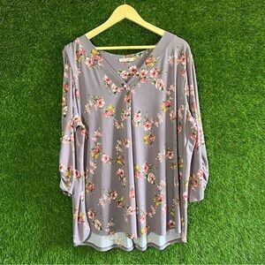 Beacon Floral V-Neck Flowy Blouse Plus Curvy